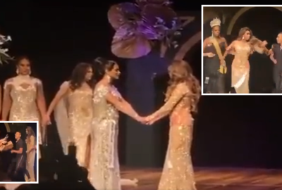 زوج غاضب يحطم تاج ملكة جمال المتحولين جنسيا في البرازيل على المنصة!