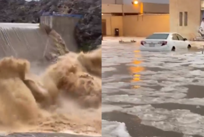 السعودية..المياه تغمر السيارات وفيضان سد وادي بسل في الطائف بسبب الأمطار الغزيرة
